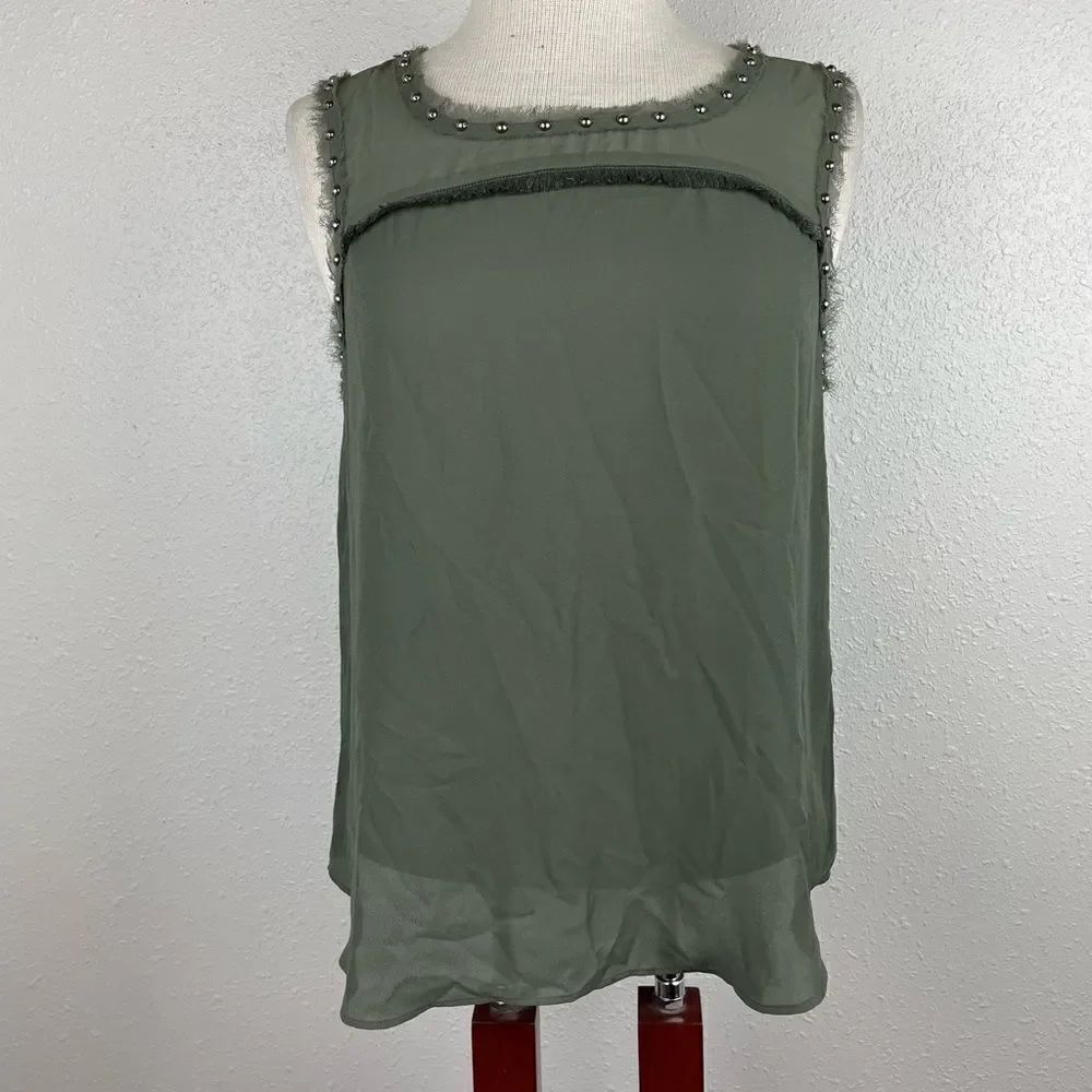 A.n.a Sheer Green Sleeveless Blouse Top Size Petite M EUC